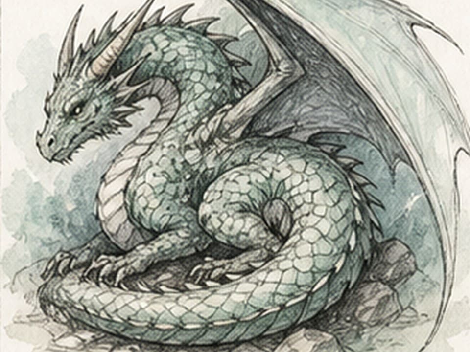 Curled Fantasy Dragon drawing reference