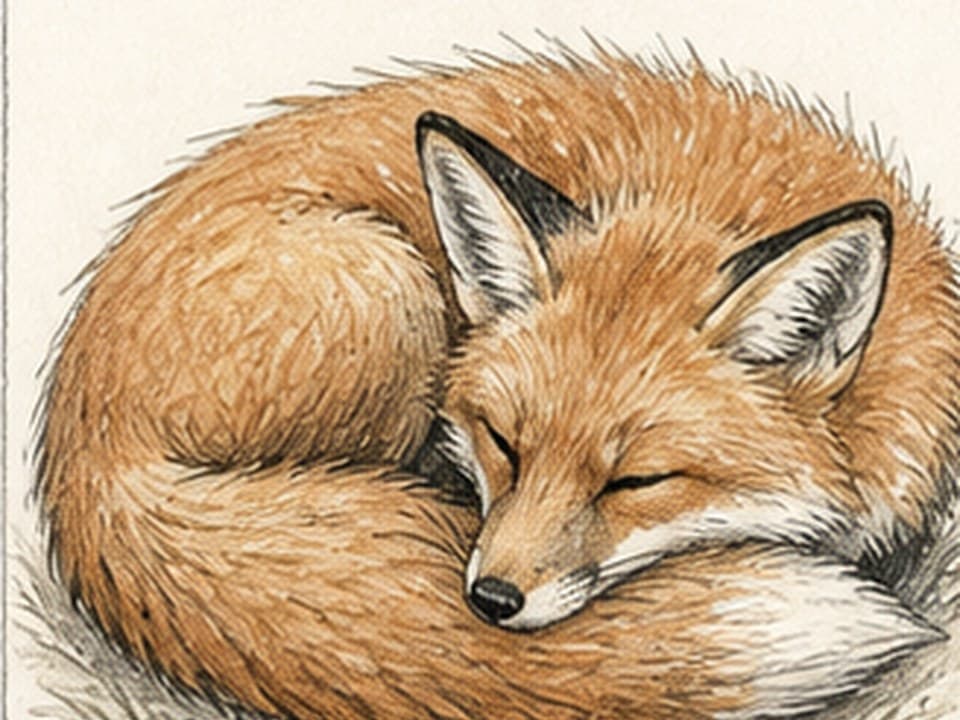 Curled Red Fox drawing reference