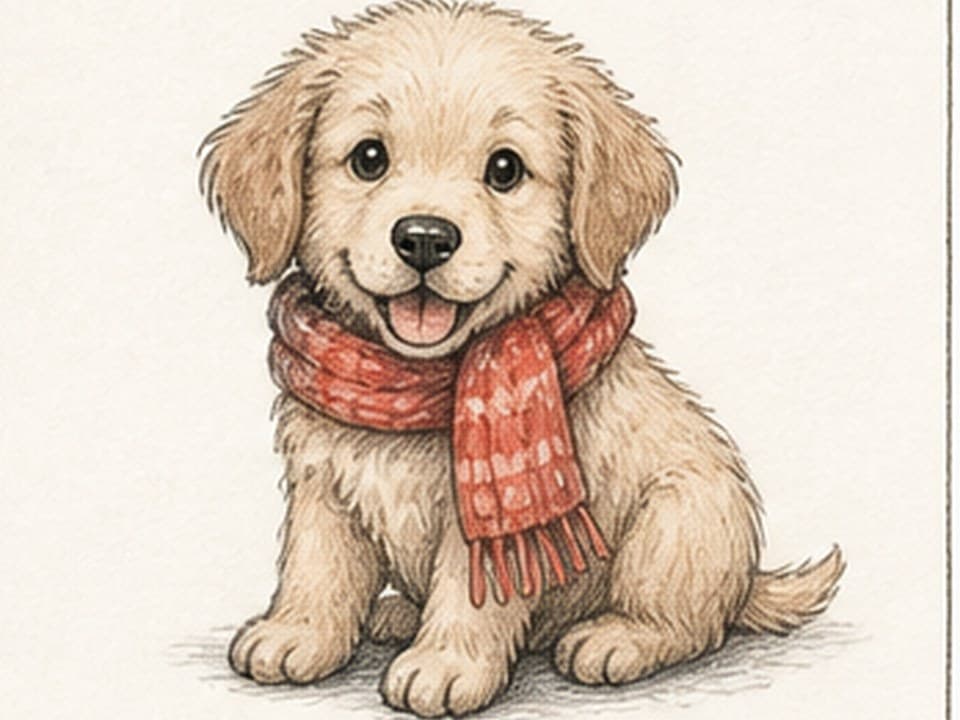 Puppy With a Scarf drawing reference